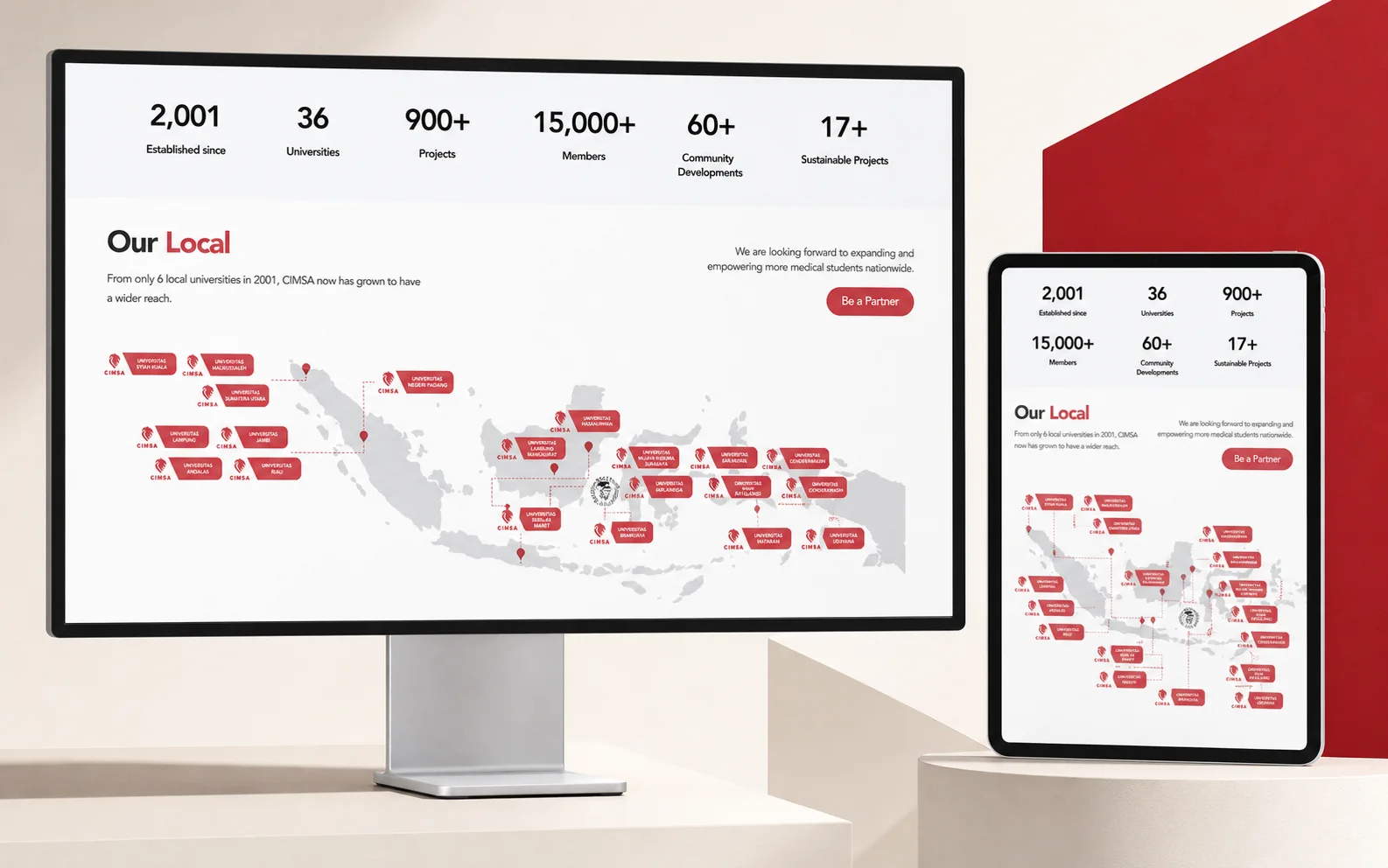 Showcase website CIMSA Indonesia pada tampilan desktop dan mobile