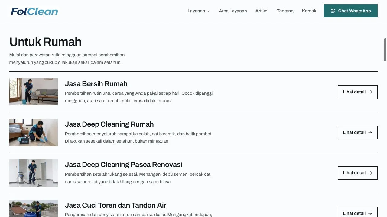 Showcase website FolClean pada tampilan desktop dan mobile