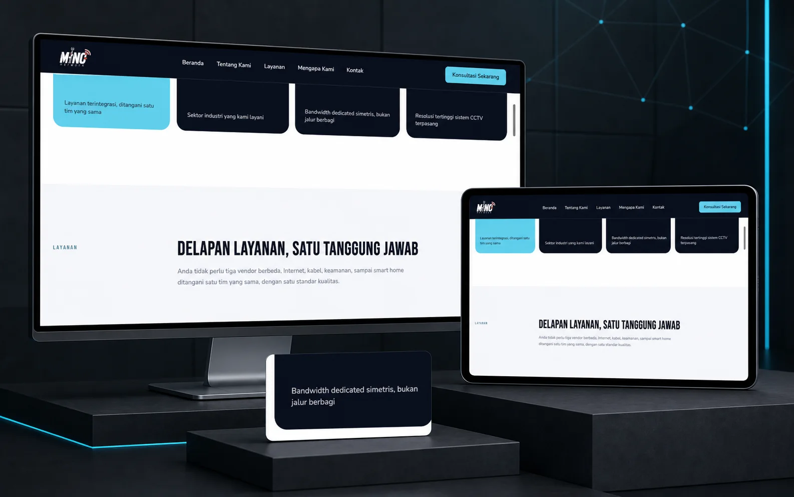 Showcase website Mino Network pada tampilan desktop dan mobile