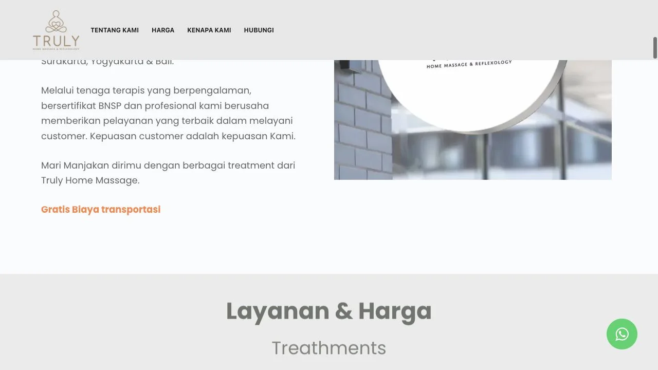 Showcase aplikasi Truly Home Massage pada tampilan desktop dan mobile