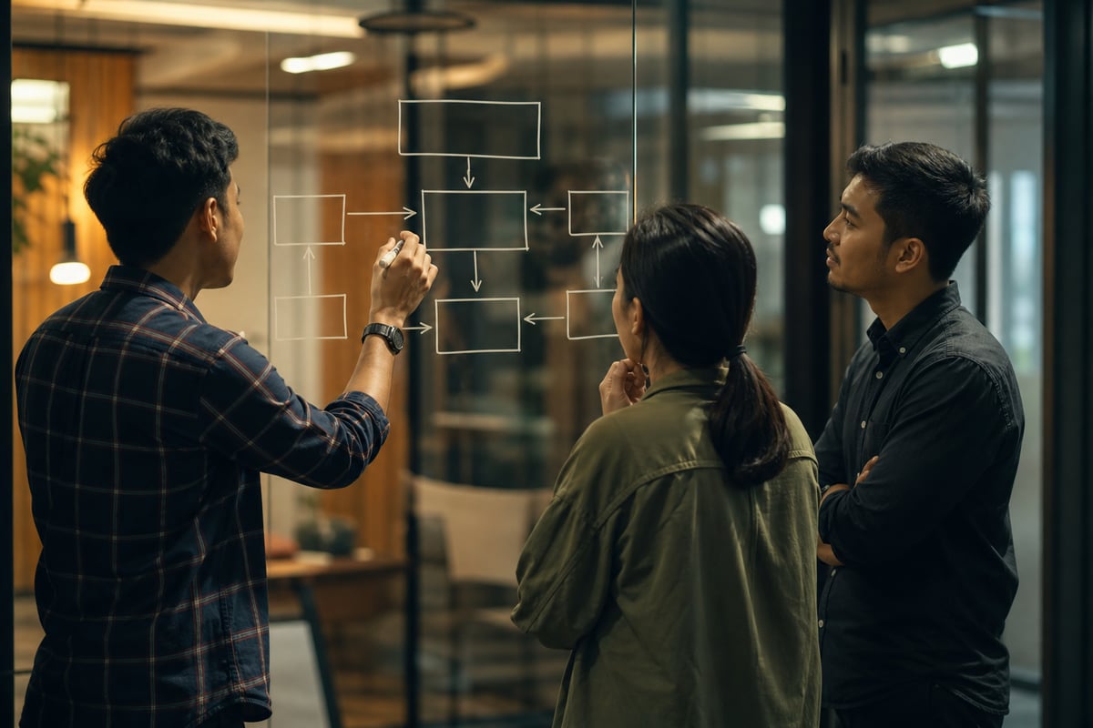 Tim developer Folkastudio meninjau struktur modul Odoo sebelum deploy ke produksi