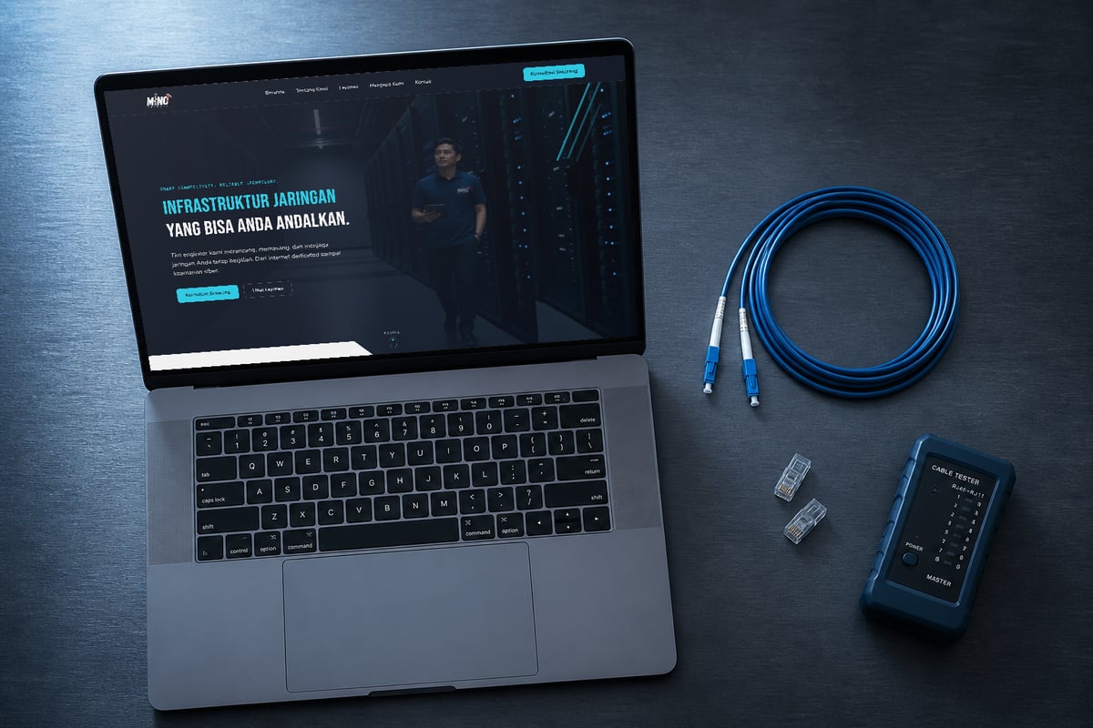 Beranda Mino Network dilihat dari atas meja kerja