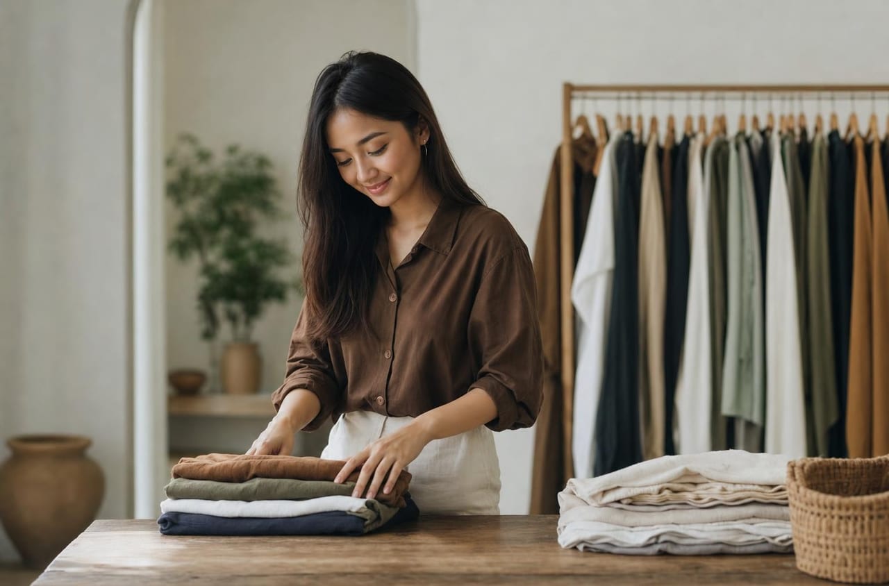 Studio fashion minimalis yang menampilkan produk untuk website toko online